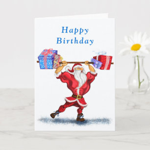 Bodybyggare Santa med Gift Funny Birthday Card Kort