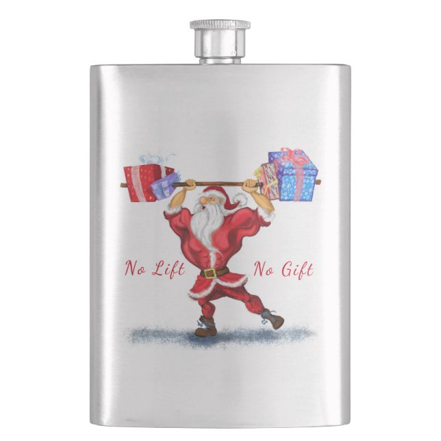 Bodybyggare Santa med julklapp på den vackra kolve Fickplunta (Framsidan)