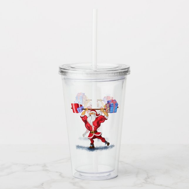 Bodybyggder Santa Funny Jul Akrylic Tumbler Take Away Mugg (Framsida)