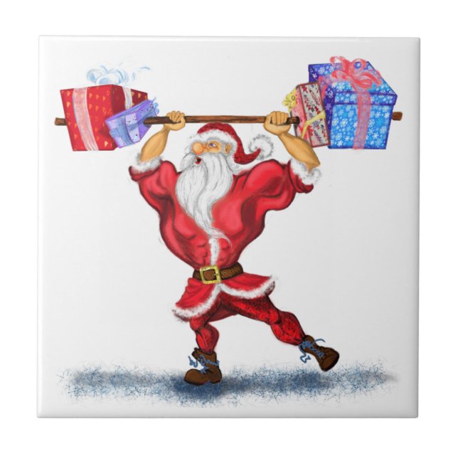Bodybyggder Santa Funny jul Ceramic Tile Kakelplatta (Framsidan)