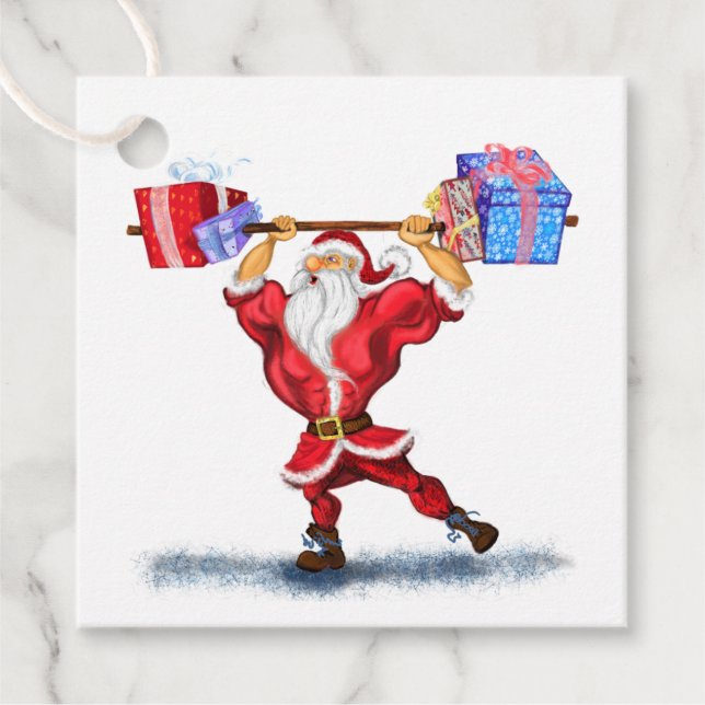Bodybyggder Santa Funny-Juletiketter Gåvor Etiketter (Framsida)