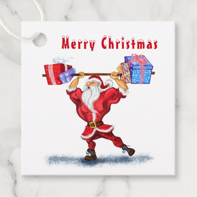 Bodybyggder Santa Funny-Juletiketter Gåvor Etiketter (Framsida)