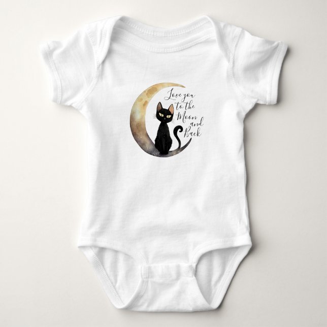 Bodykosten Måne och Black Cat Baby T Shirt (Framsida)