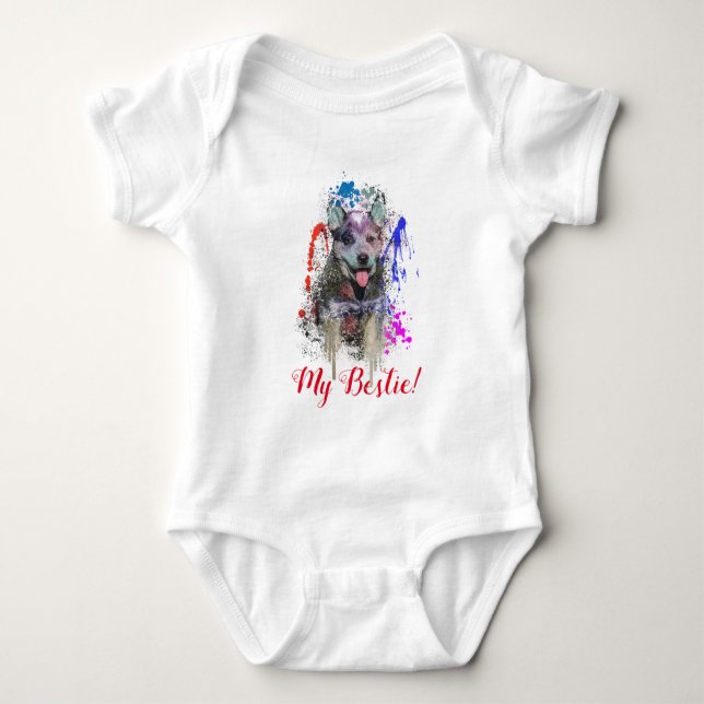 Bodykosten Stänk Art Cute Blue Heeler Hund Baby T Shirt (Framsida)
