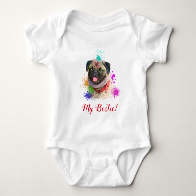 Bodykosten Stänk Art Cute Pug Hund Baby T Shirt (Framsida)