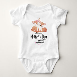 Bodykostym lycklig 1:a Mors dag Baby med Namn T Shirt