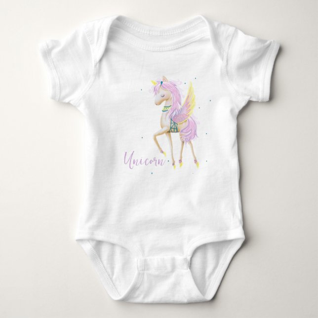 Bodykostym med en söt unicorn. t shirt (Framsida)