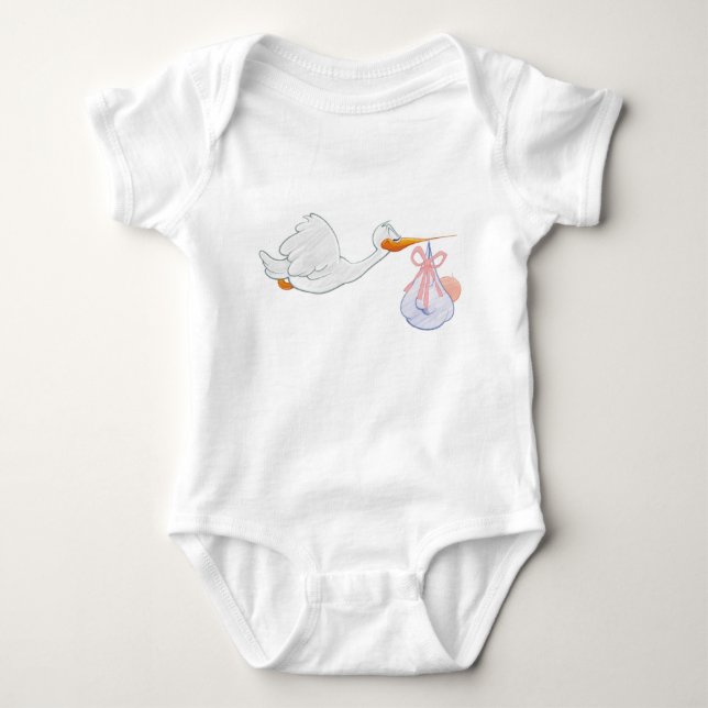 Bodykostym med söt baby som levererar stork t shirt (Framsida)