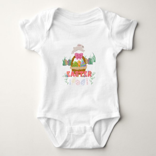 Bodykostym påsk-Baby - Cute Bunny & Egg One-Biet T Shirt (Framsida)