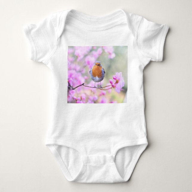 Bodysuit för baby för vårfågelRobin fågel T Shirt (Framsida)