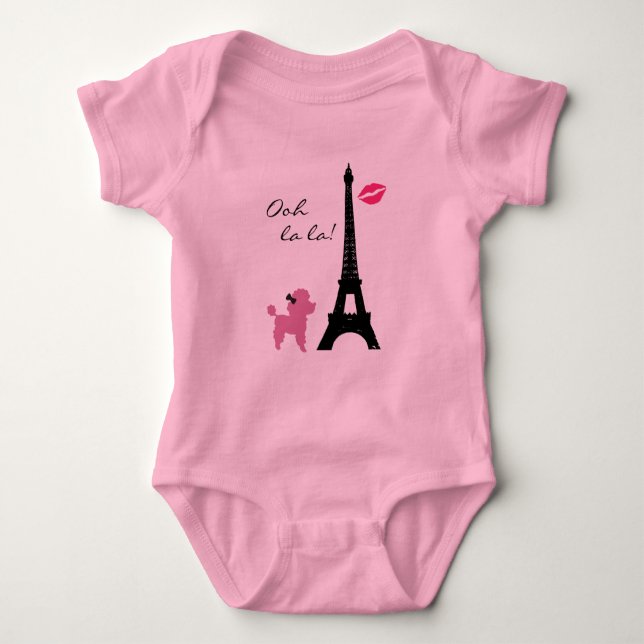 Bodysuit för Paris rosa pudelTuTu T Shirt (Framsida)