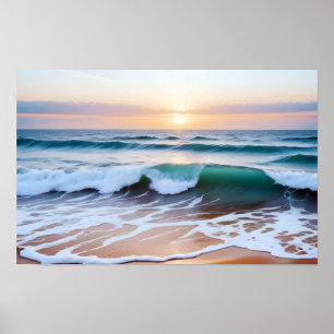 Boeach Ligcape Coastal Sunset Dusk Peacnice Slappn Poster