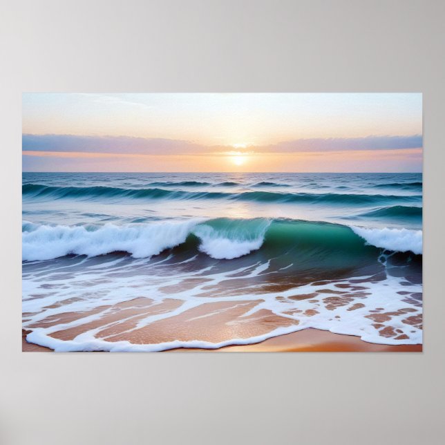Boeach Ligcape Coastal Sunset Dusk Peacnice Slappn Poster (Framsidan)