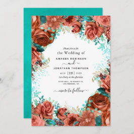 Boende Coral and Teal Wedding bjudande Inbjudningar