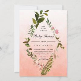 Boende Coral Ombre Forest Fern Baby Shower Inbjudningar