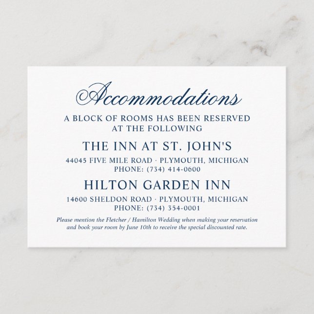 Boende Elegant marinblå kalligrafi Tilläggskort (Framsida)