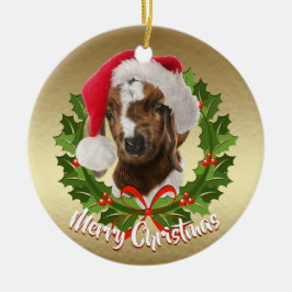 Boer Goat Baby Santa Hat jul Ornament