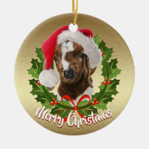 Boer Goat Baby Santa Hat jul Ornament