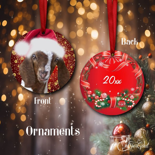 Boer Goat Santa Hat jul Ornament (Cute  boer goat in a Santa hat - dated on the back  #zazzlemade)