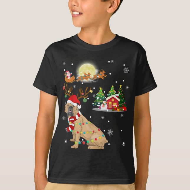 Boerboel Hund Light jul Reindeer Träd Julafton Gi T Shirt (Framsida)