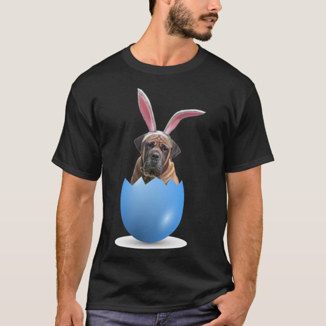 Boerboel Hund Påskhare Färgad Egg Hunting Chur T Shirt (Framsida)