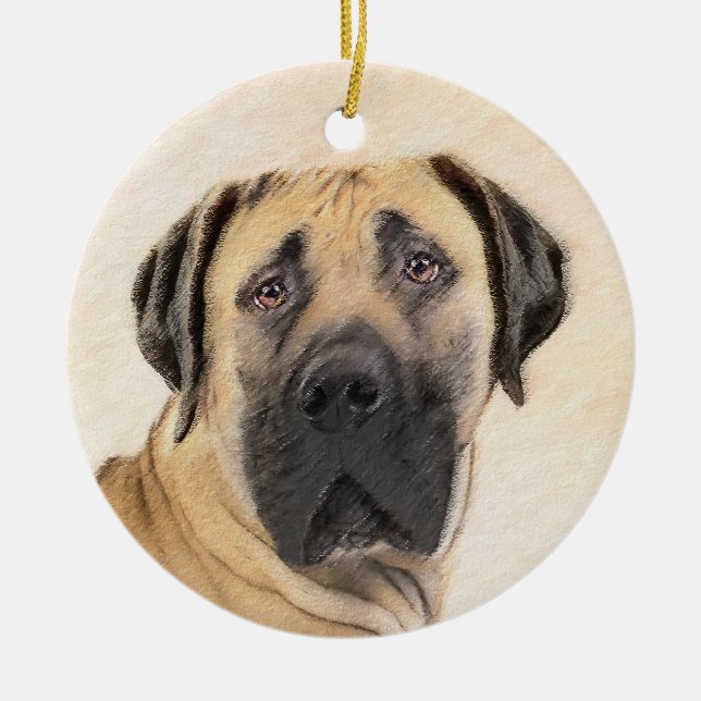 Boerboel Painting - Cute Original Hund Art Julgransprydnad Keramik (Framsidan)
