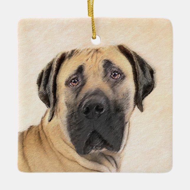 Boerboel Painting - Cute Original Hund Art Julgransprydnad Keramik (Framsida)