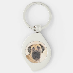 Boerboel Painting - Cute Original Hund Art Swirl Silverfärgad Nyckelring