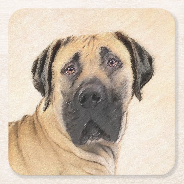 Boerboel Painting - Cute Original Hund Art Underlägg Papper Kvadrat (Framsidan)