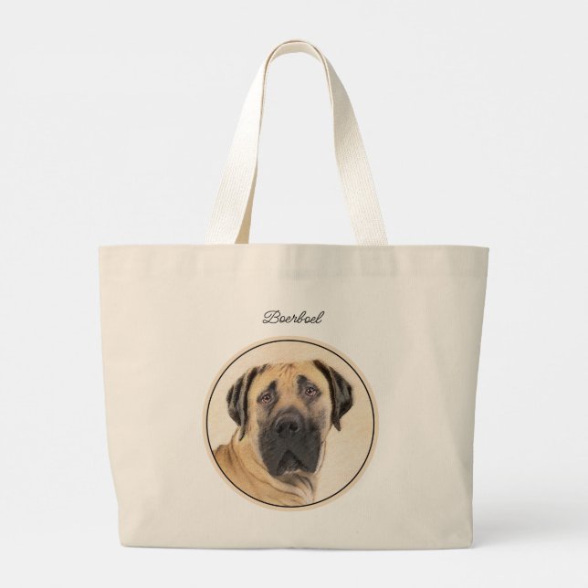 Boerboel Painting Fawn Red Mastiff Pet Hund Art Jumbo Tygkasse (Baksida)