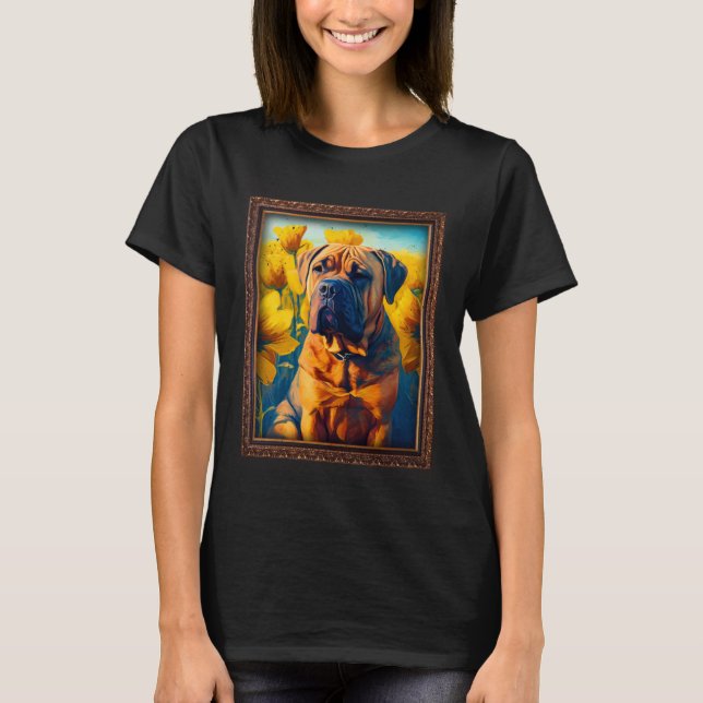 Boerboel Painting Sunflower Flower Mom Women Flora T Shirt (Framsida)