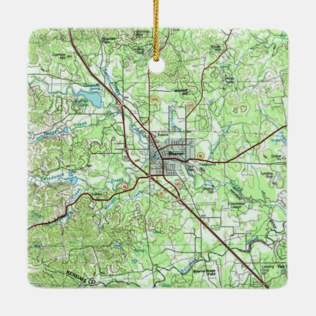 Boerne TX Topo Karta Julgransprydnad Keramik (Baksida)