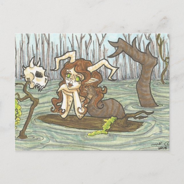 Bog Dam Nymph och Skull Fantasy Art Postcard Vykort (Framsida)