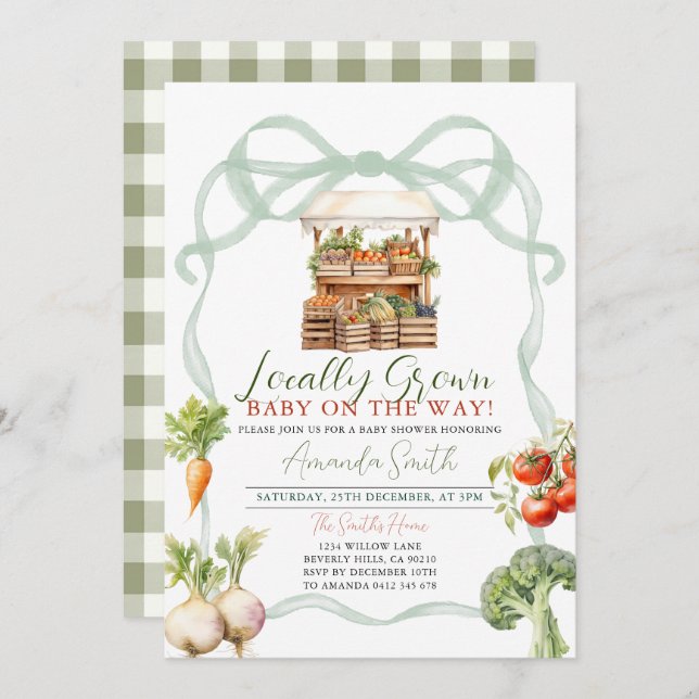 Bog lokalt odlad babyskor för färskvarumarknad inbjudningar (Fram/baksida)