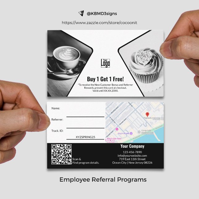 BOGO, köp 1 Hämta 1 kostnadsfri svart vit medarbet Rabattkort (BOGO, Buy 1 Get 1 Free Black White Employee Reward Referral Card)