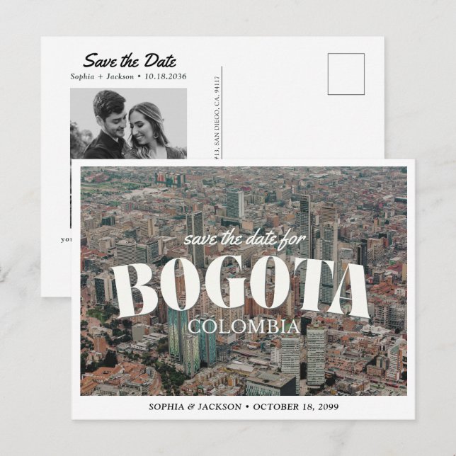 Bogota Bröllop Spara datum Retro Skyline Vykort (Fram/baksida)