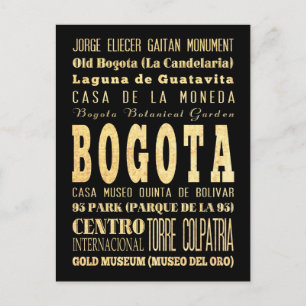 Bogota City of Colombia Typography Art Vykort