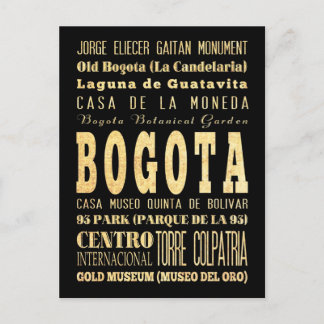 Bogota City of Colombia Typography Art Vykort