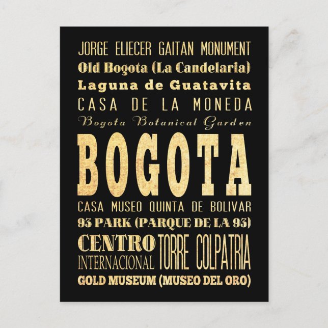 Bogota City of Colombia Typography Art Vykort (Framsida)