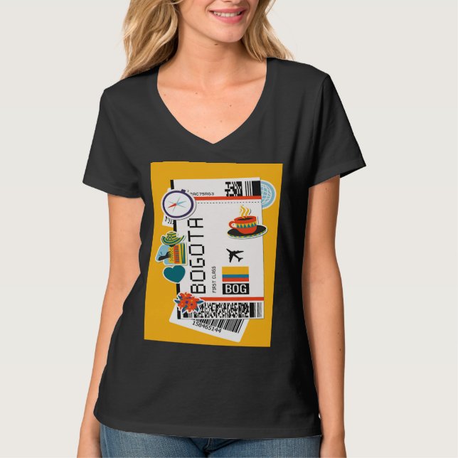 Bogotá Colombia City Skyline Silhouette Outline Sk T Shirt (Framsida)