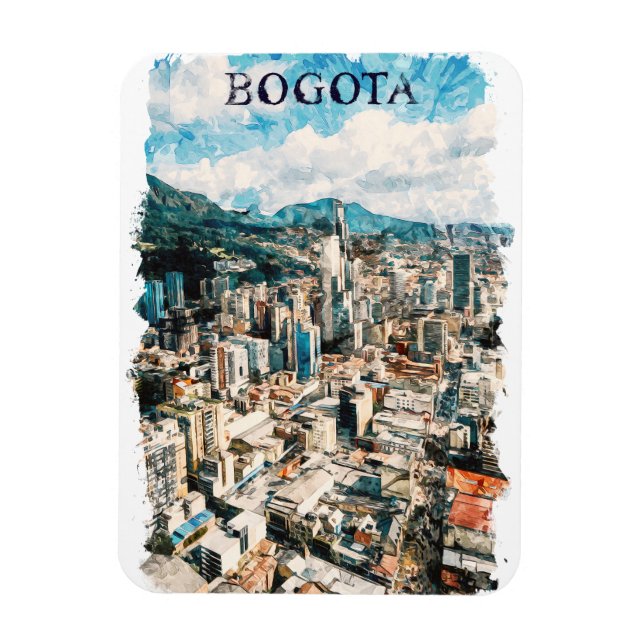 Bogota Colombia CIty View Watercolor Magnet (Vertikal)