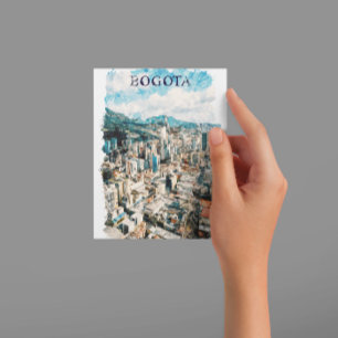 Bogota Colombia CIty View Watercolor Vykort