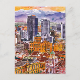 Bogota, Colombia Cityscape Watercolor Painting Vykort
