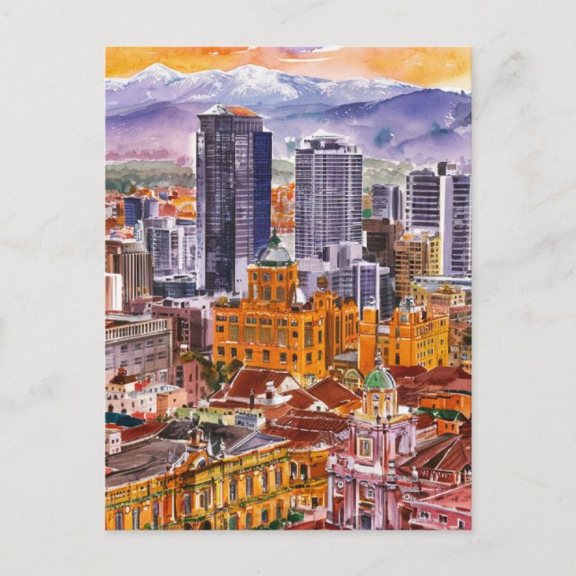 Bogota, Colombia Cityscape Watercolor Painting Vykort (Framsida)