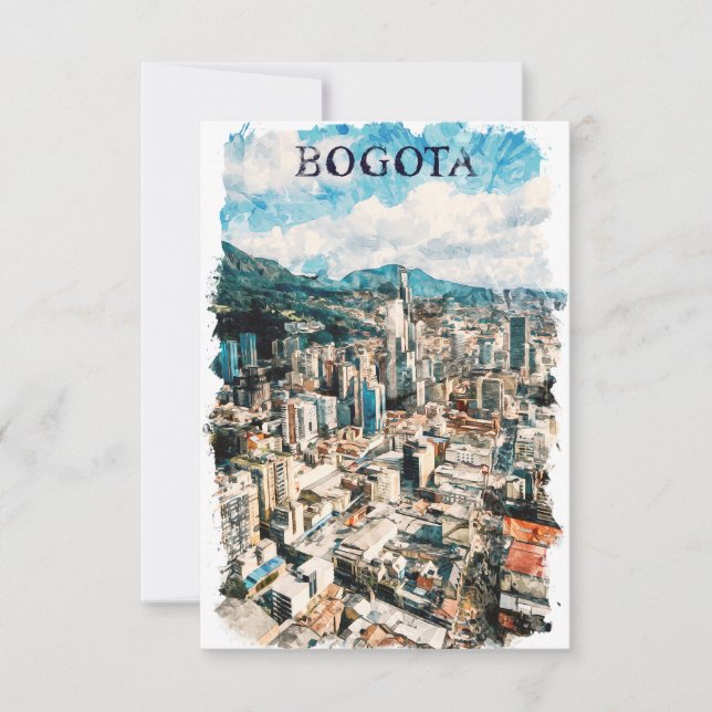 Bogota Colombia Stadsvy Vattenfärg Kort (Framsida)