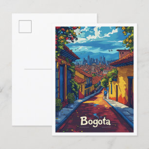 Bogota Colombia Vintage Art Travel Illustration Vykort