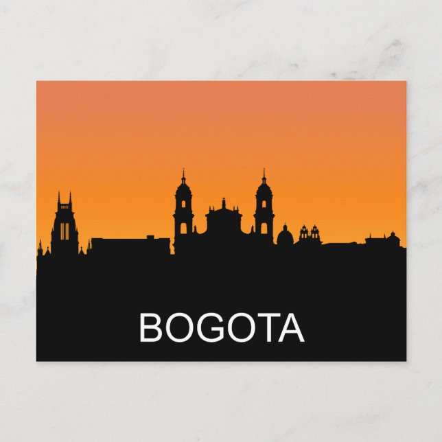 Bogota silhouette, sommarsolnedgång illustration vykort (Framsida)