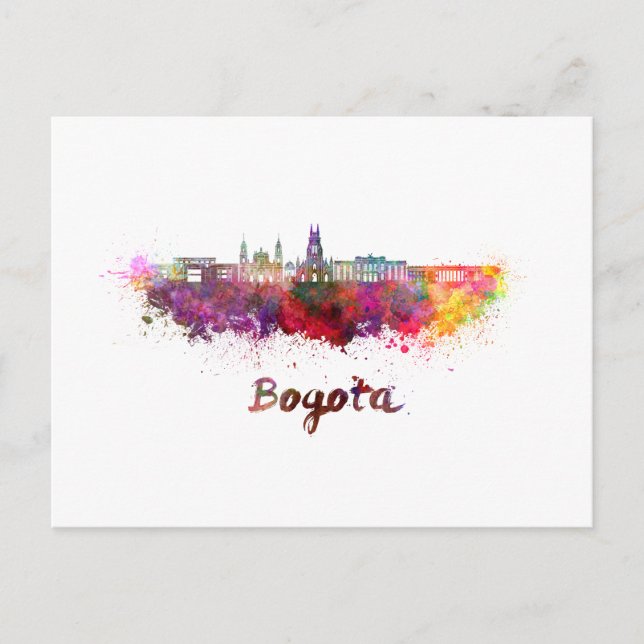 Bogota v2 skyline i vattenfärg vykort (Framsida)