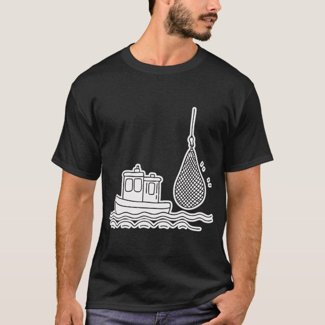 Bogserbåt nära hängande fiskenät t shirt (Framsida)