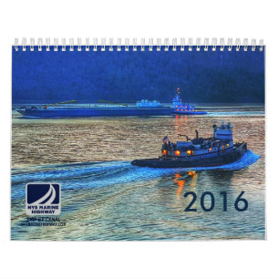 Bogserbåtar och pråmar av den marin- huvudvägen kalender